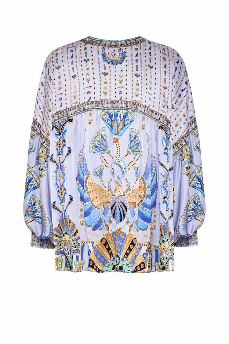 Blouson Blouse w Neck Tie in Under Scarab Skies | FINAL SALE