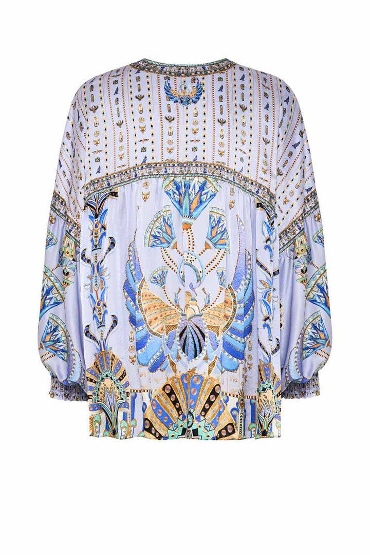 Blouson Blouse w Neck Tie in Under Scarab Skies | FINAL SALE