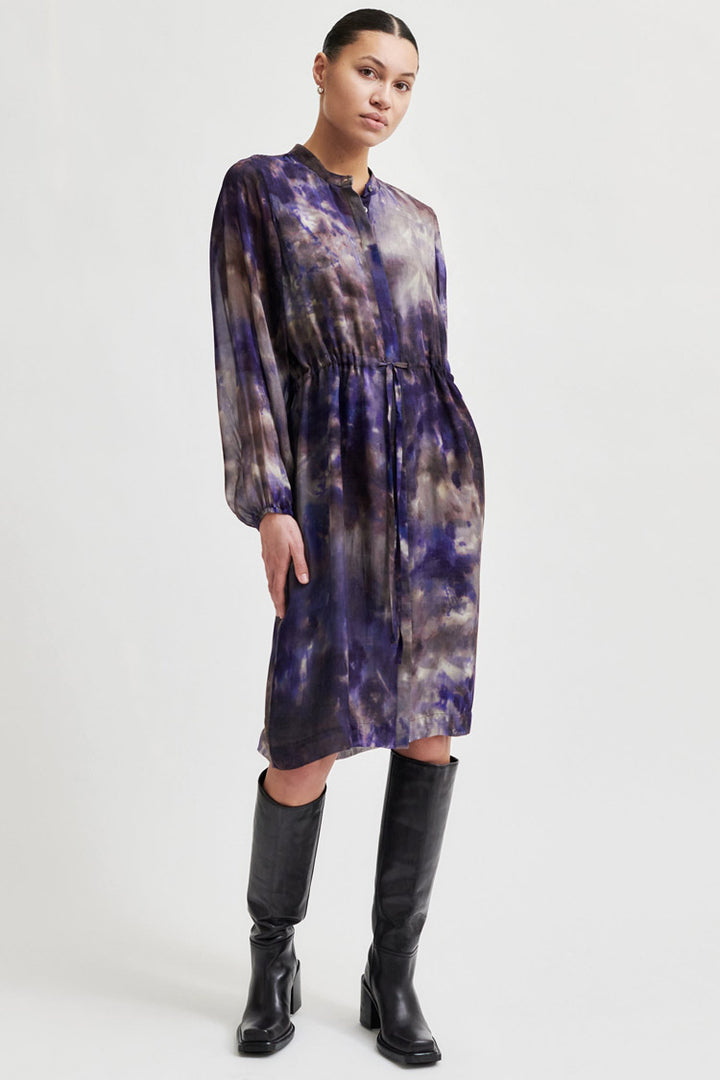 Blurry Tie Dye Shirtdress in Day Break