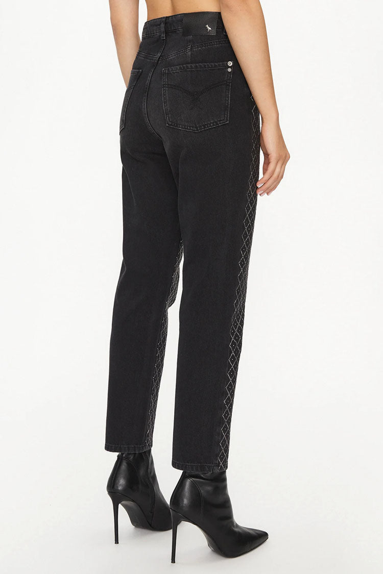 Boot-cut Jeans w Jewel Front in Washed Black