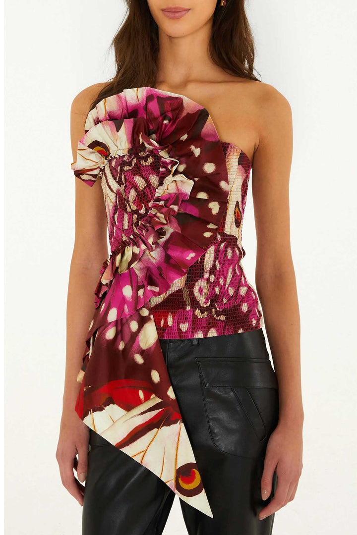 Borbofly Red Smocked Strapless Top