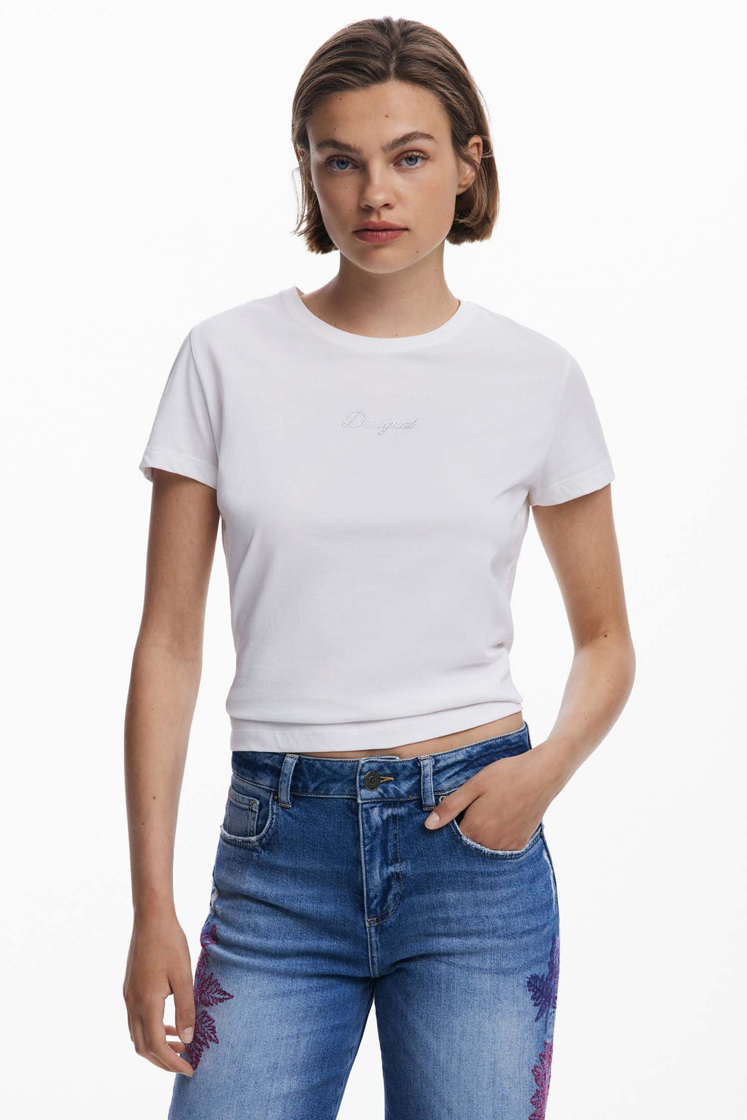 Botanic Embroidered Culotte Jean in Denim Medium Wash