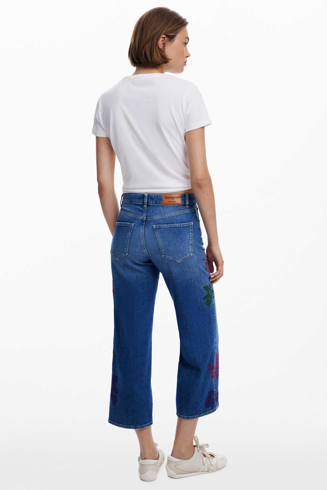 Botanic Embroidered Culotte Jean in Denim Medium Wash