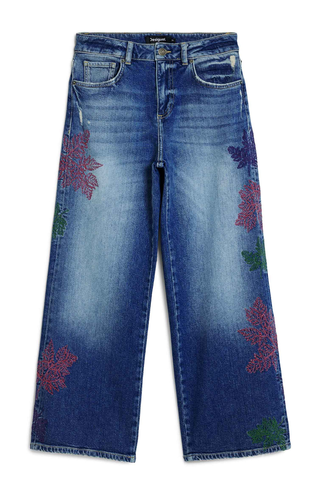 Botanic Embroidered Culotte Jean in Denim Medium Wash