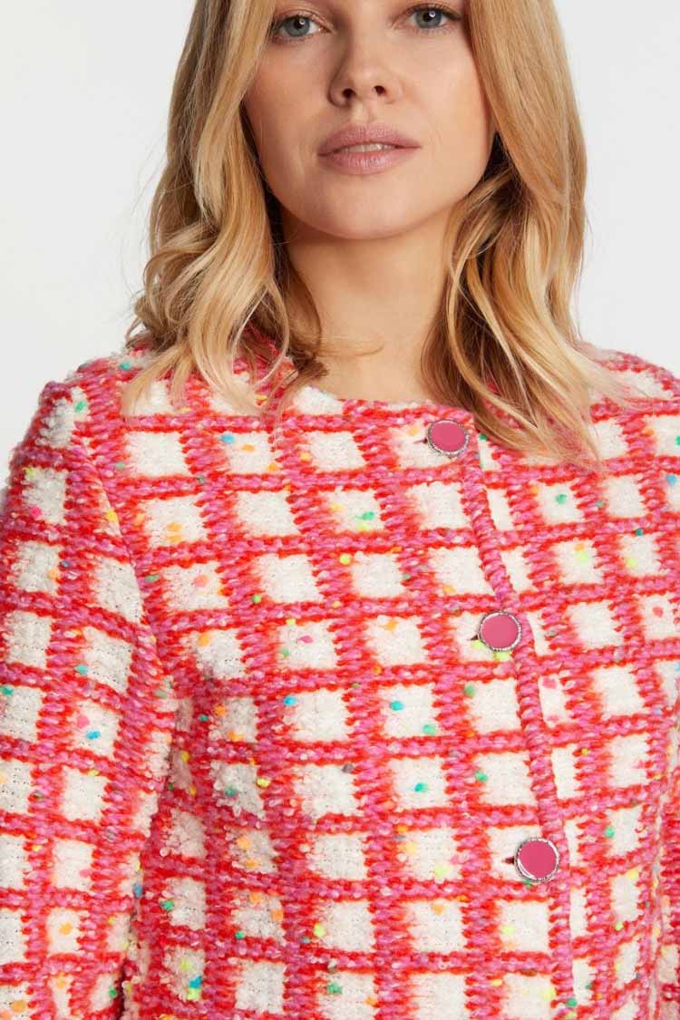 Boucle Check Jacket in Red Pink | FINAL SALE