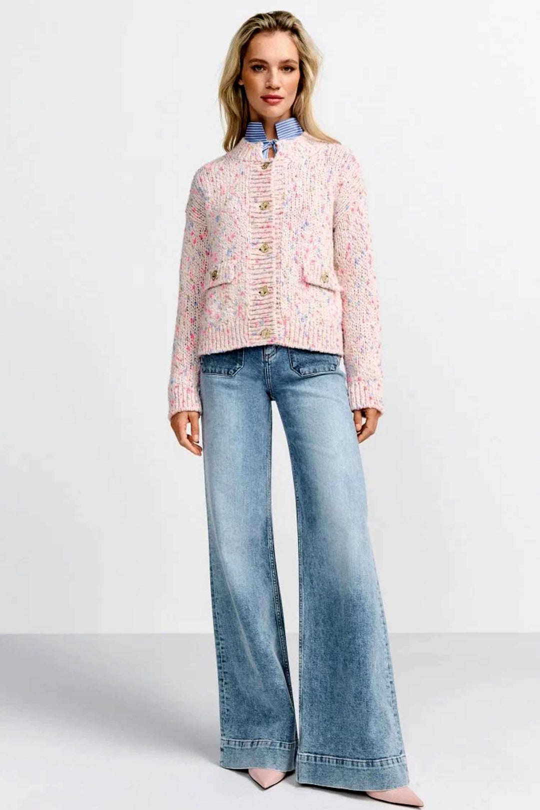 Boucle Knit Cardigan in Pearl White
