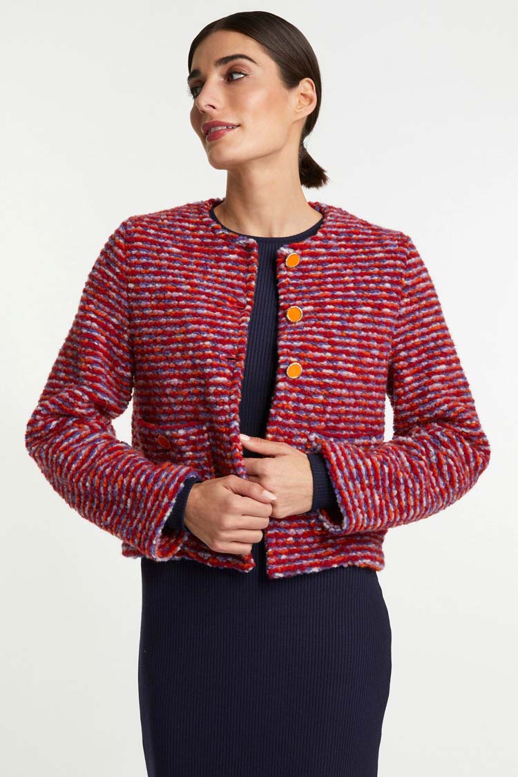 Boucle Light Wool Jacket in Red