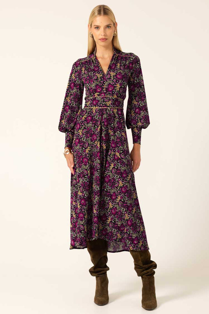 Bouquet Midi Dress in Plum Flower