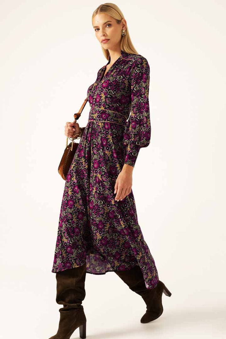 Bouquet Midi Dress in Plum Flower