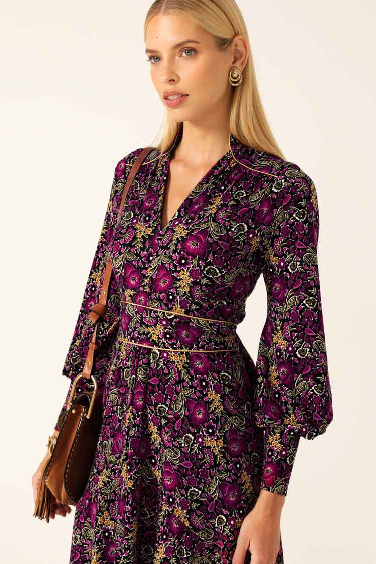 Bouquet Midi Dress in Plum Flower