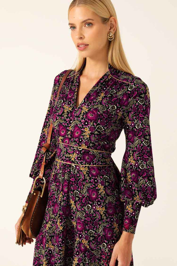Bouquet Midi Dress in Plum Flower