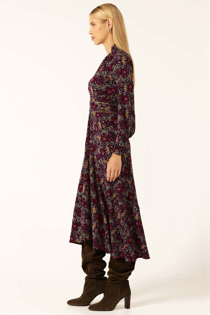 Bouquet Midi Dress in Plum Flower