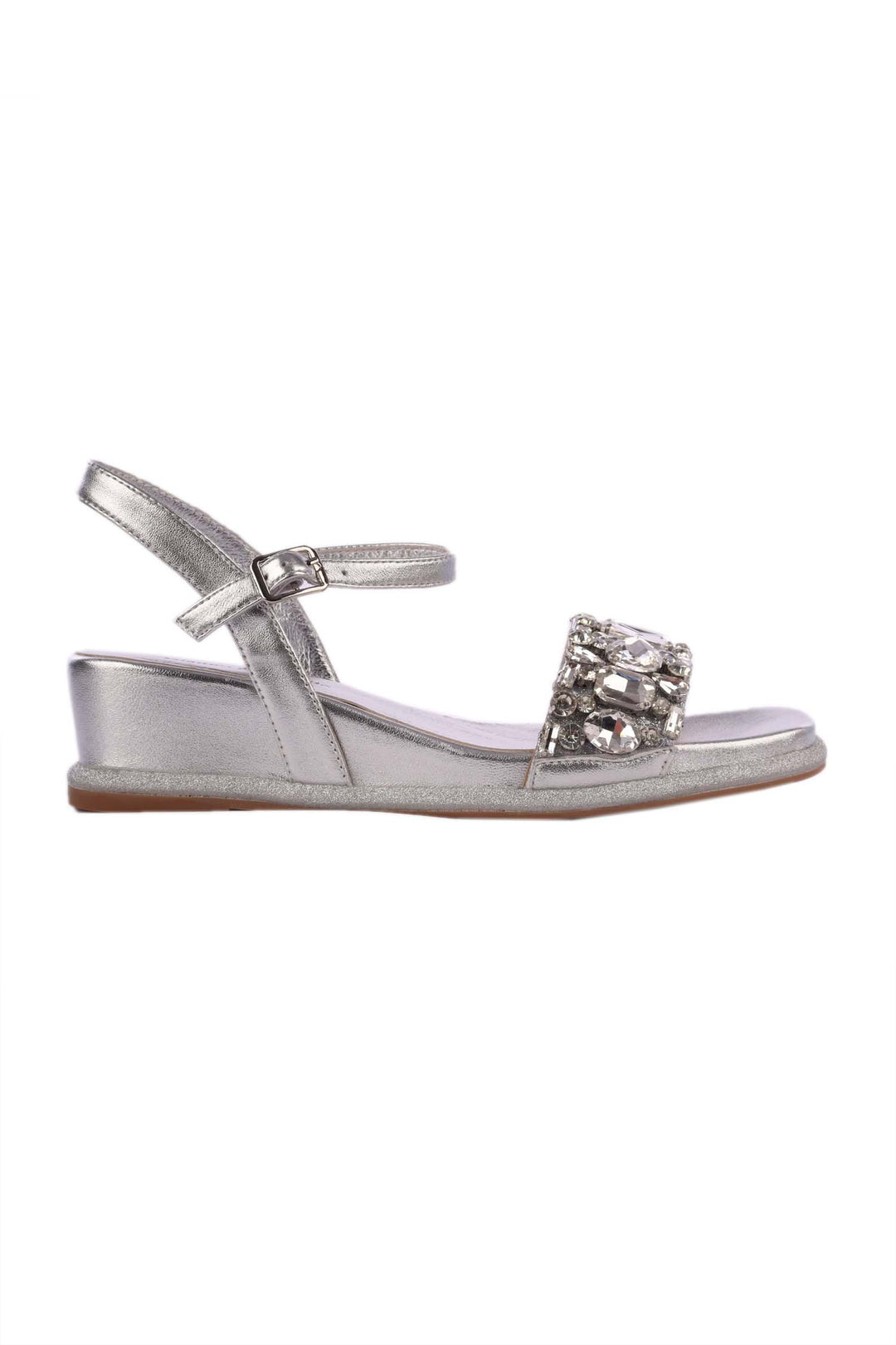 Bren Jewels Leather Wedge Sandal in Silver