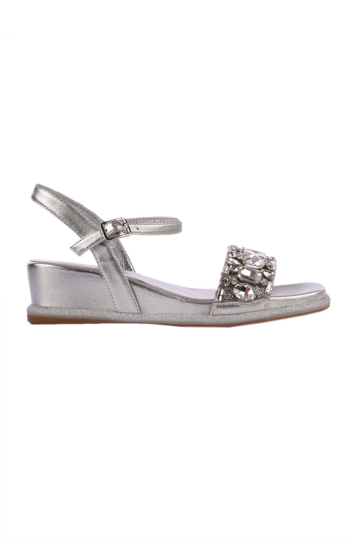 Bren Jewels Leather Wedge Sandal in Silver