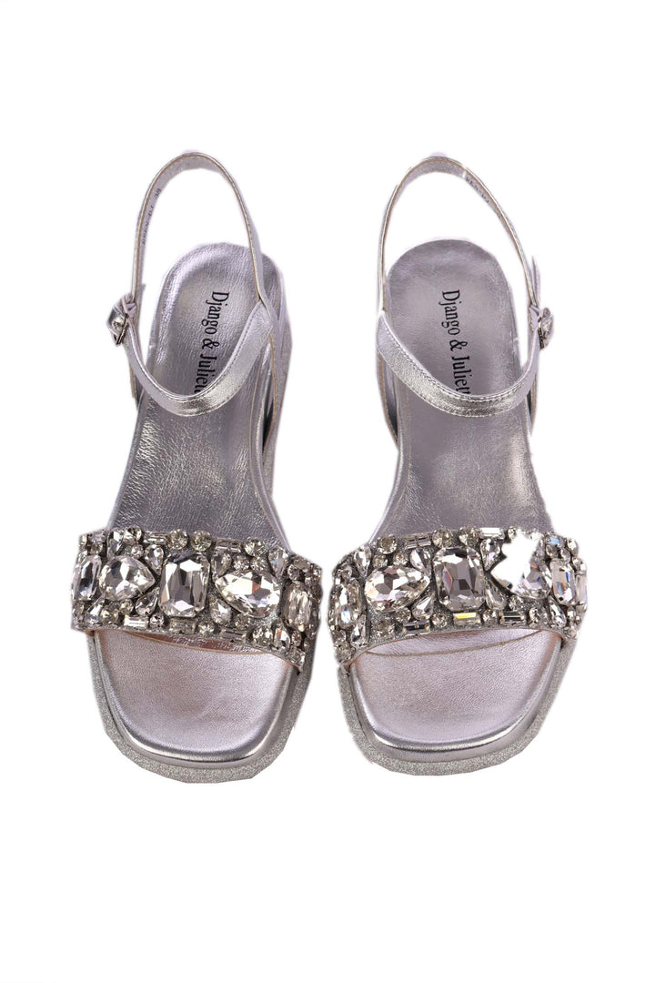 Bren Jewels Leather Wedge Sandal in Silver