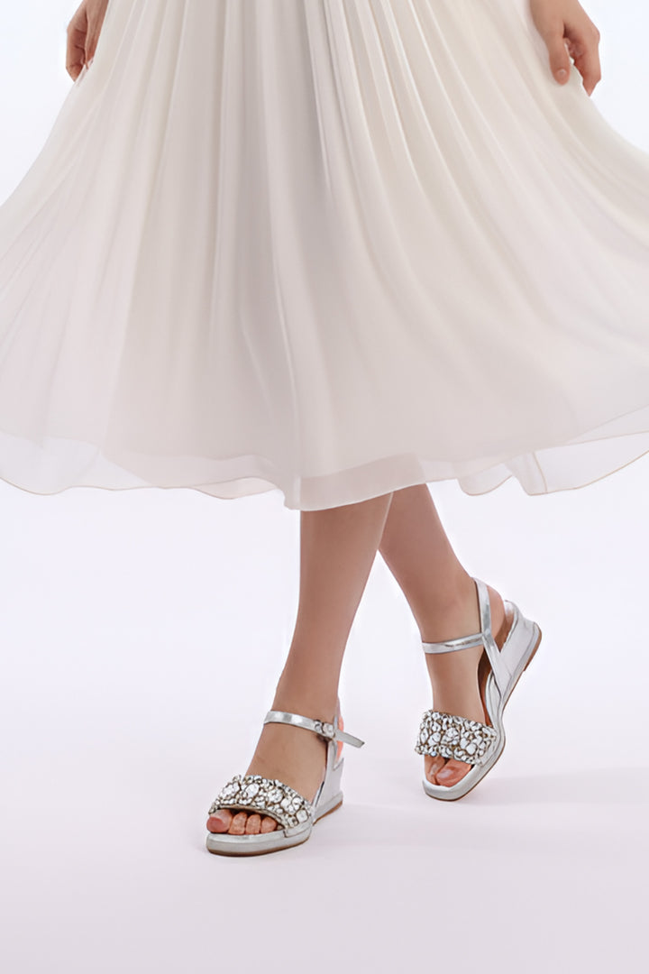 Bren Jewels Leather Wedge Sandal in Silver