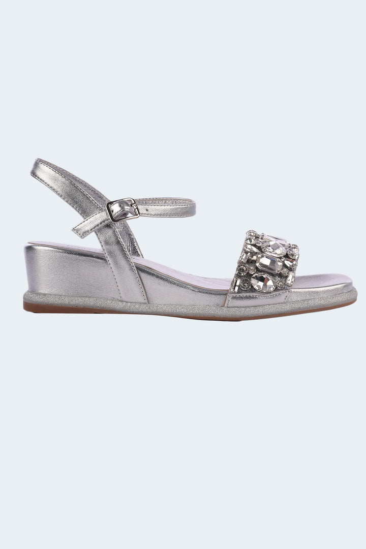 Bren Jewels Leather Wedge Sandal in Silver