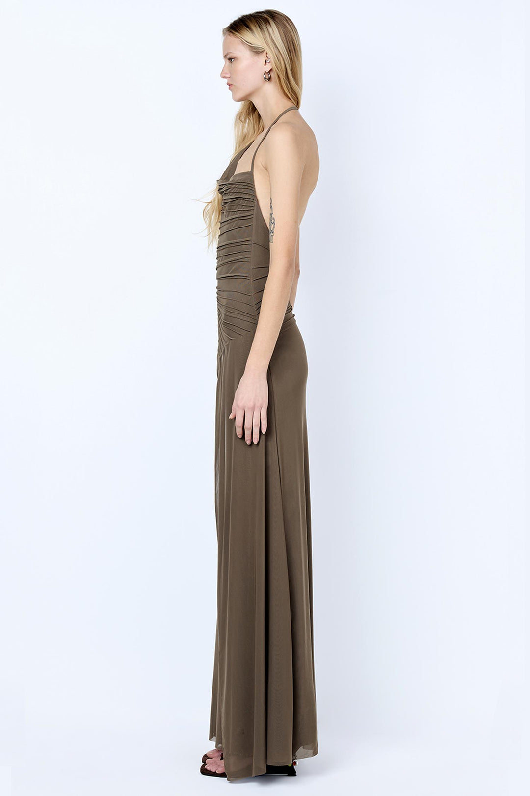 Brenna Pintuck Maxi Dress in Khaki