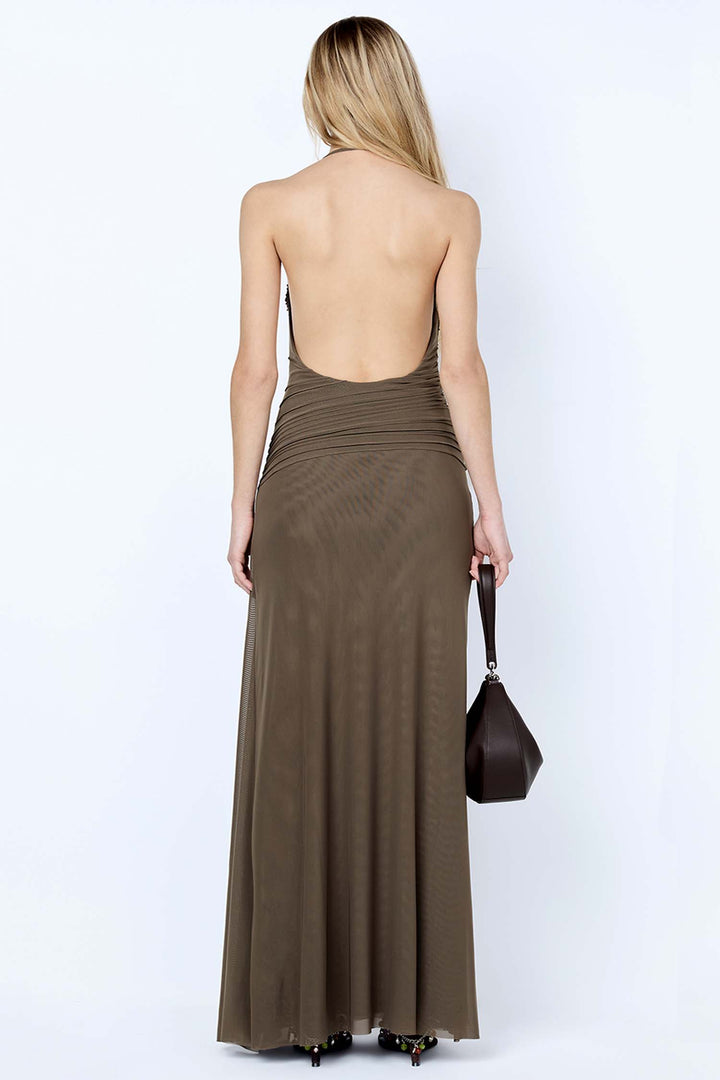 Brenna Pintuck Maxi Dress in Khaki