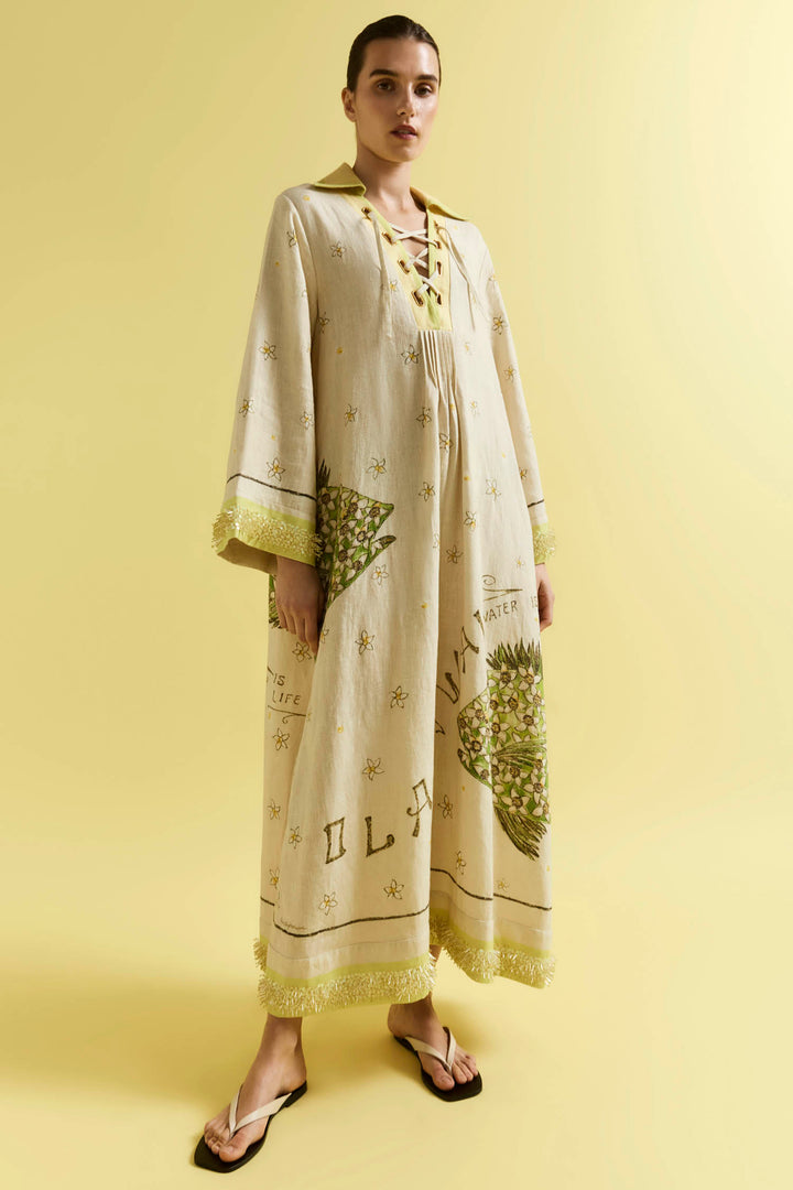 Brightside Lace Up Kaftan in Daiquiri