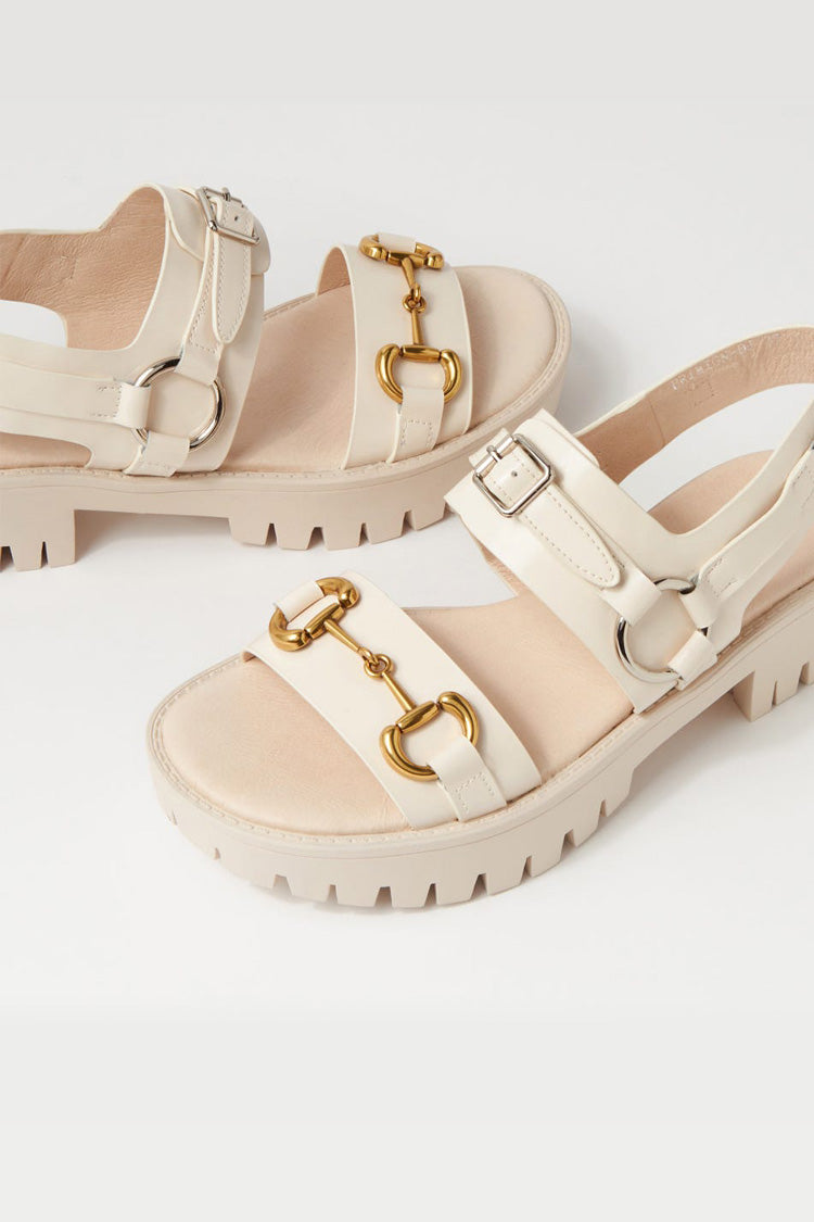 Briming Leather Heeled Sandals in Vanilla