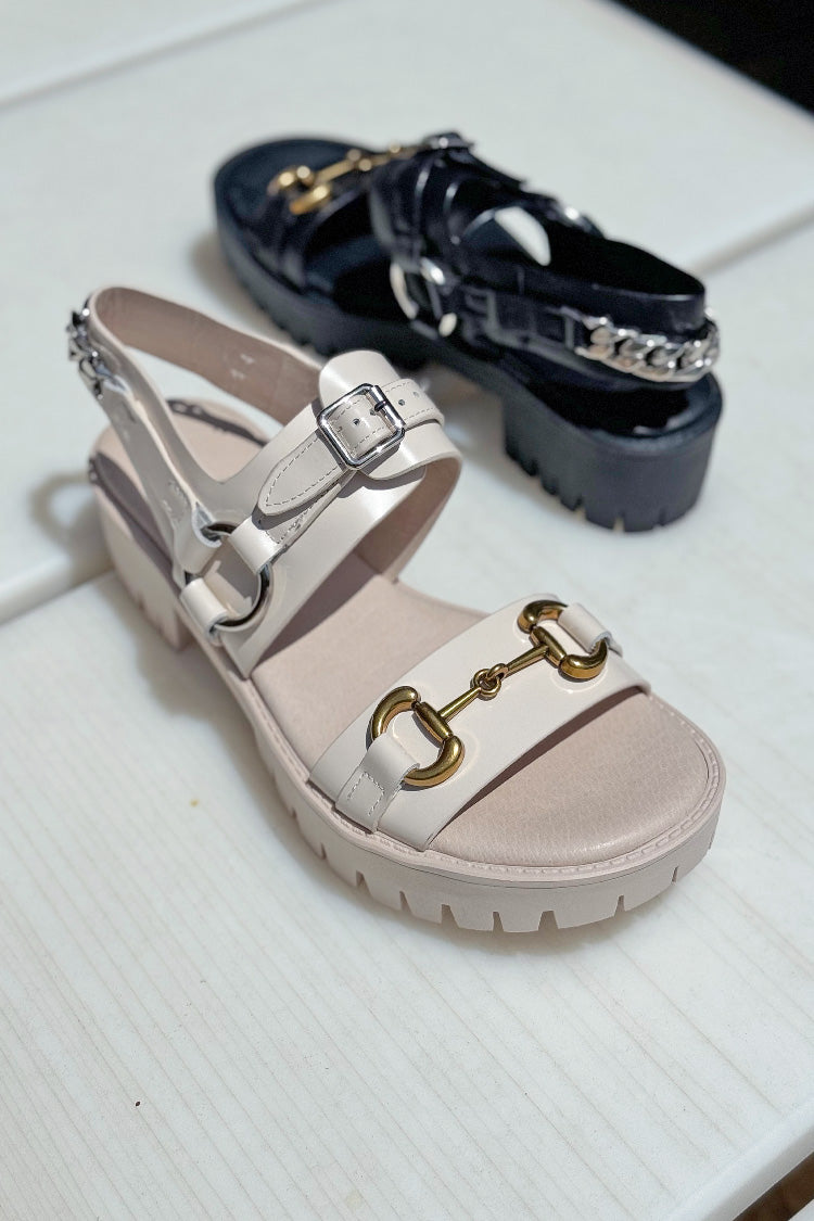 Briming Leather Heeled Sandals in Vanilla
