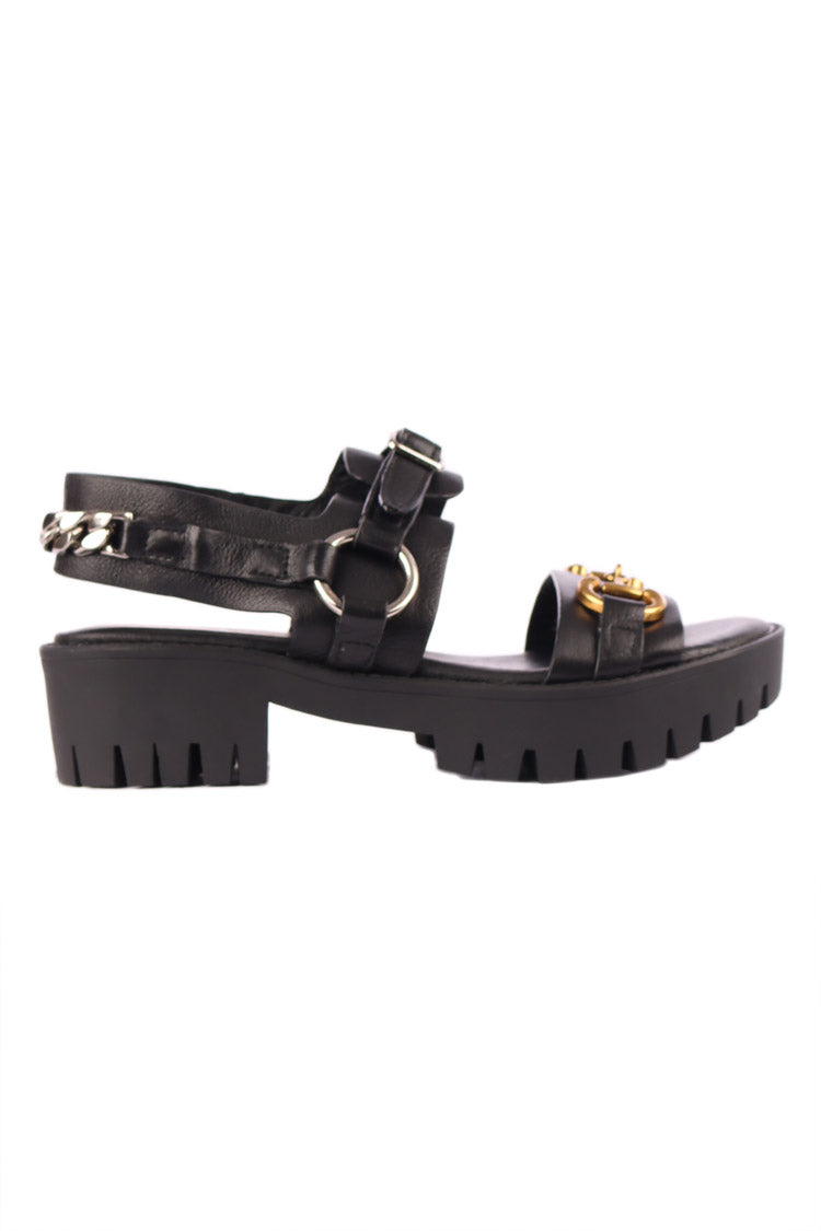 Briming Leather Heeled Sandals in Black