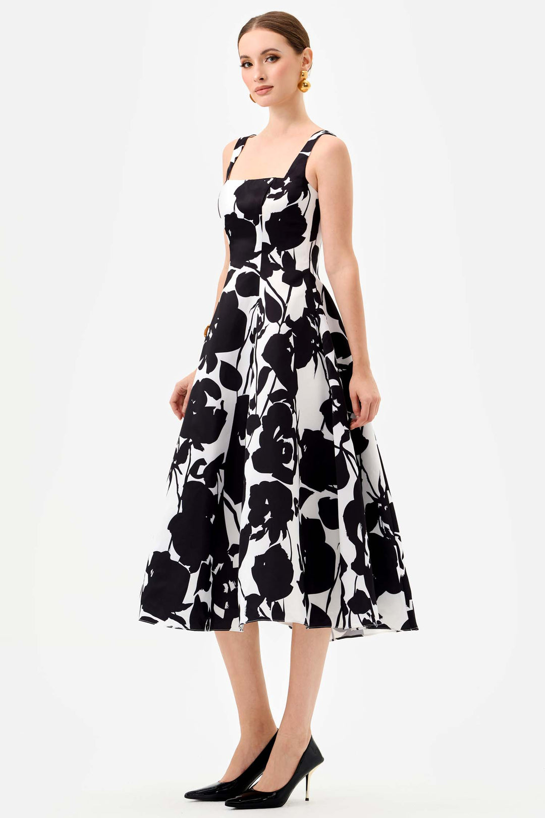 Brittany Square Neck Midi Dress in Black White