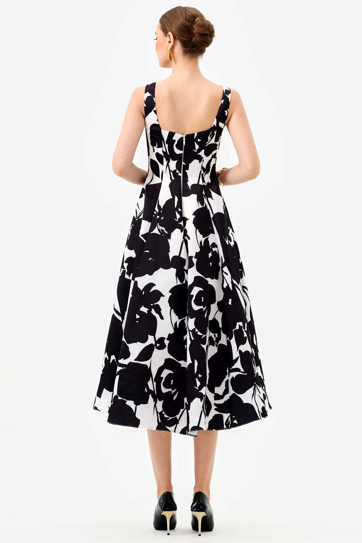 Brittany Square Neck Midi Dress in Black White