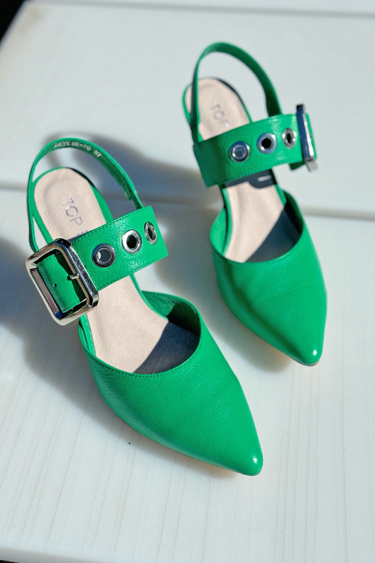 Brylie Leather Heels in Emerald