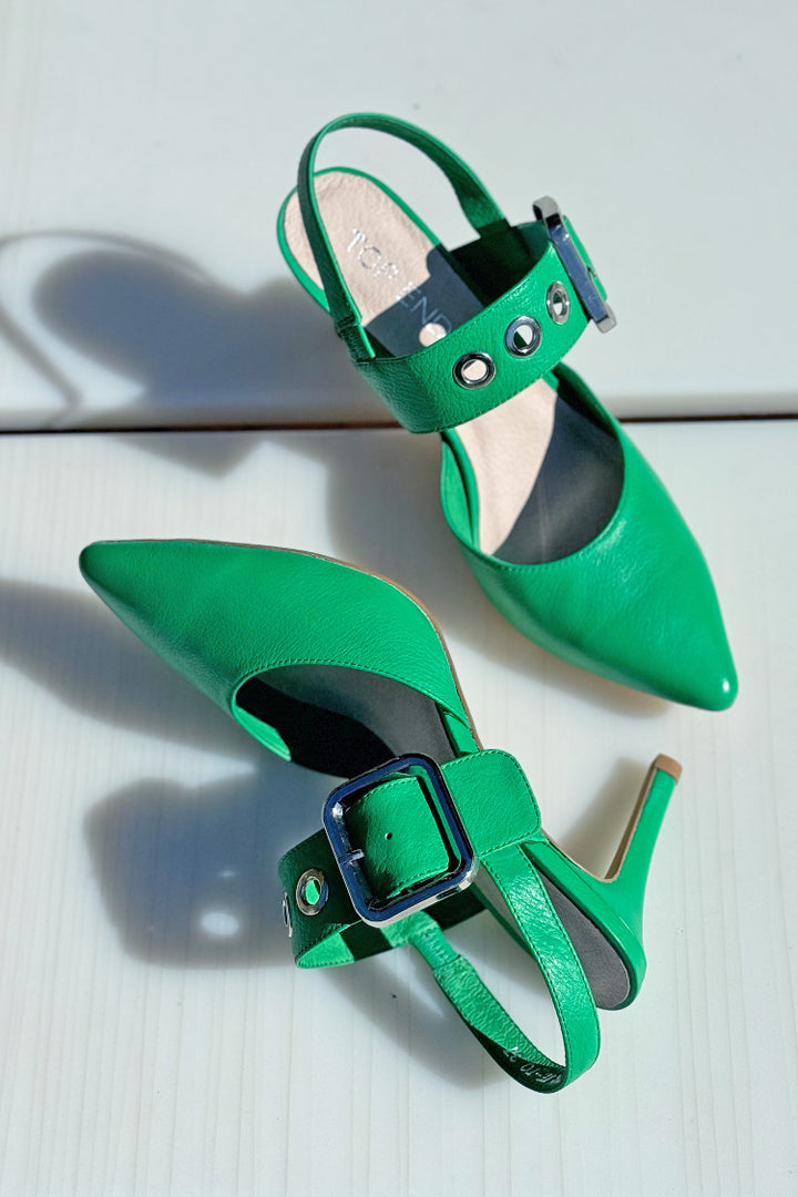 Brylie Leather Heels in Emerald
