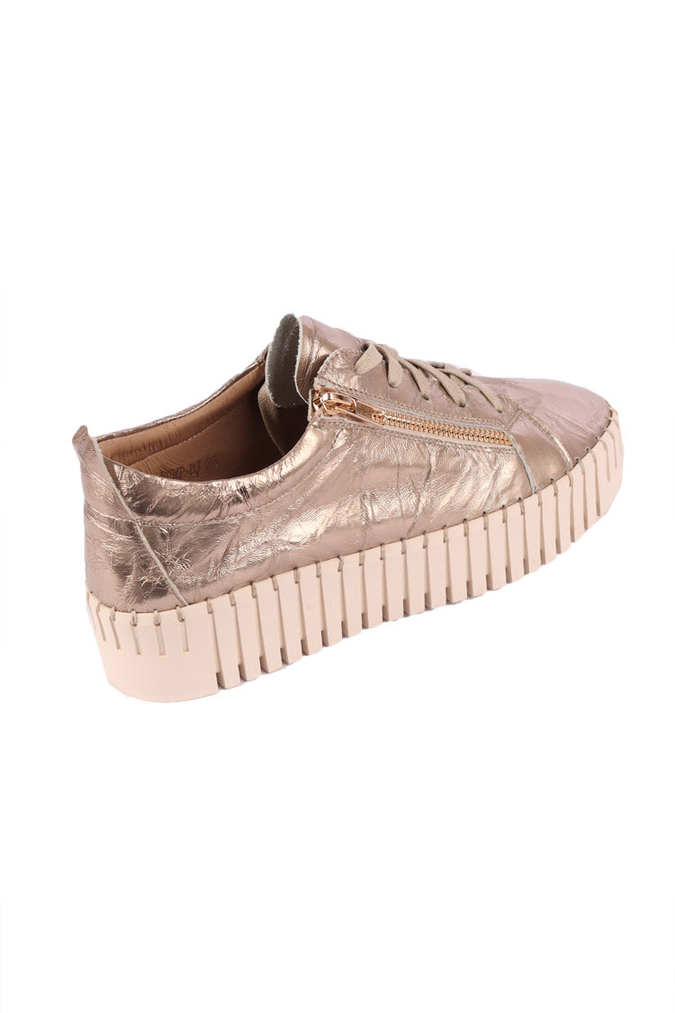 Bump Shine Leather Sneaker in Champagne