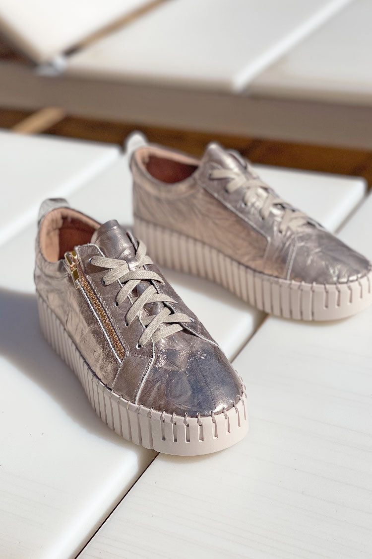 Bump Shine Leather Sneaker in Champagne