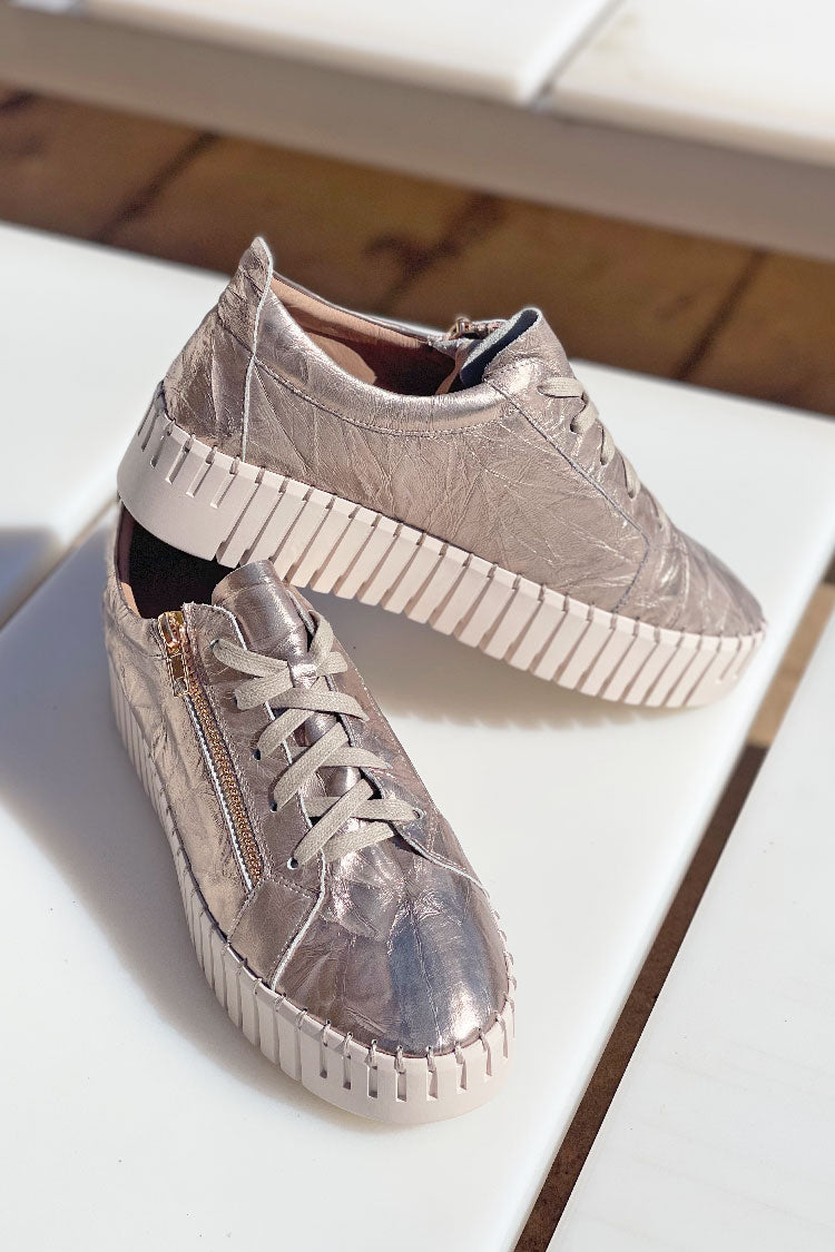 Bump Shine Leather Sneaker in Champagne