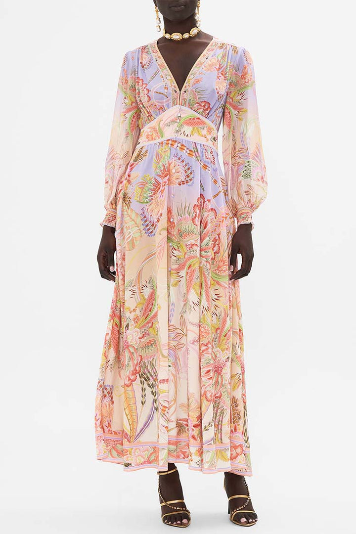 Button Dress w Shaped Waistband in Cosmic Tuscan