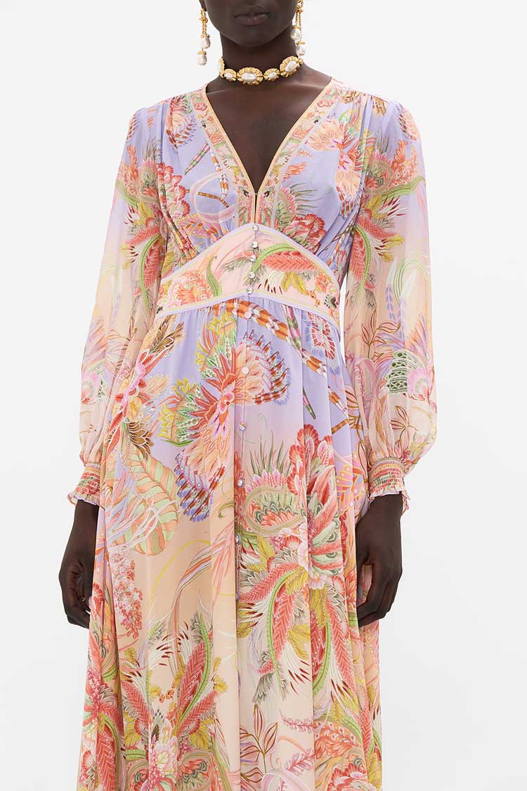 Button Dress w Shaped Waistband in Cosmic Tuscan