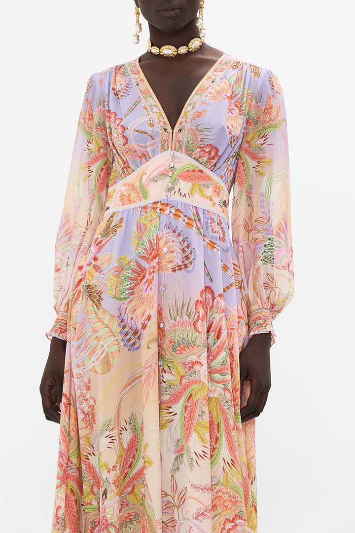 Button Dress w Shaped Waistband in Cosmic Tuscan