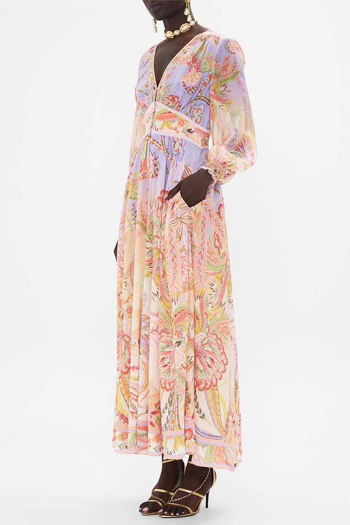 Button Dress w Shaped Waistband in Cosmic Tuscan