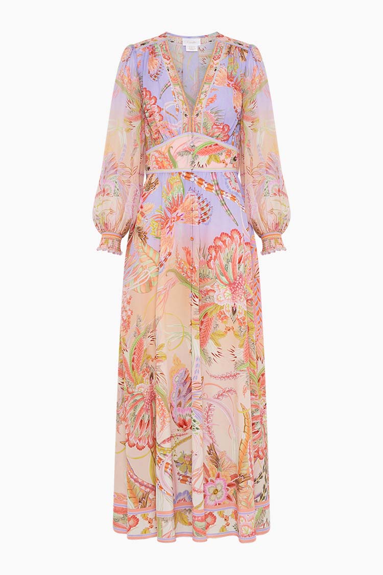 Button Dress w Shaped Waistband in Cosmic Tuscan