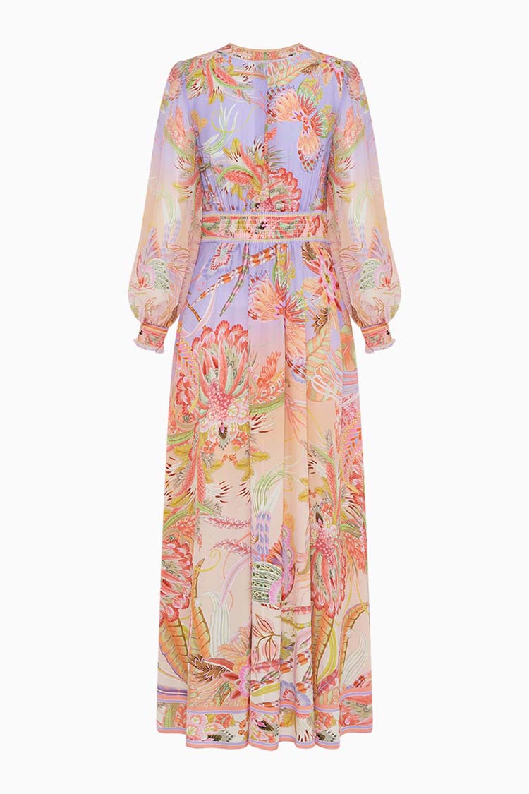 Button Dress w Shaped Waistband in Cosmic Tuscan