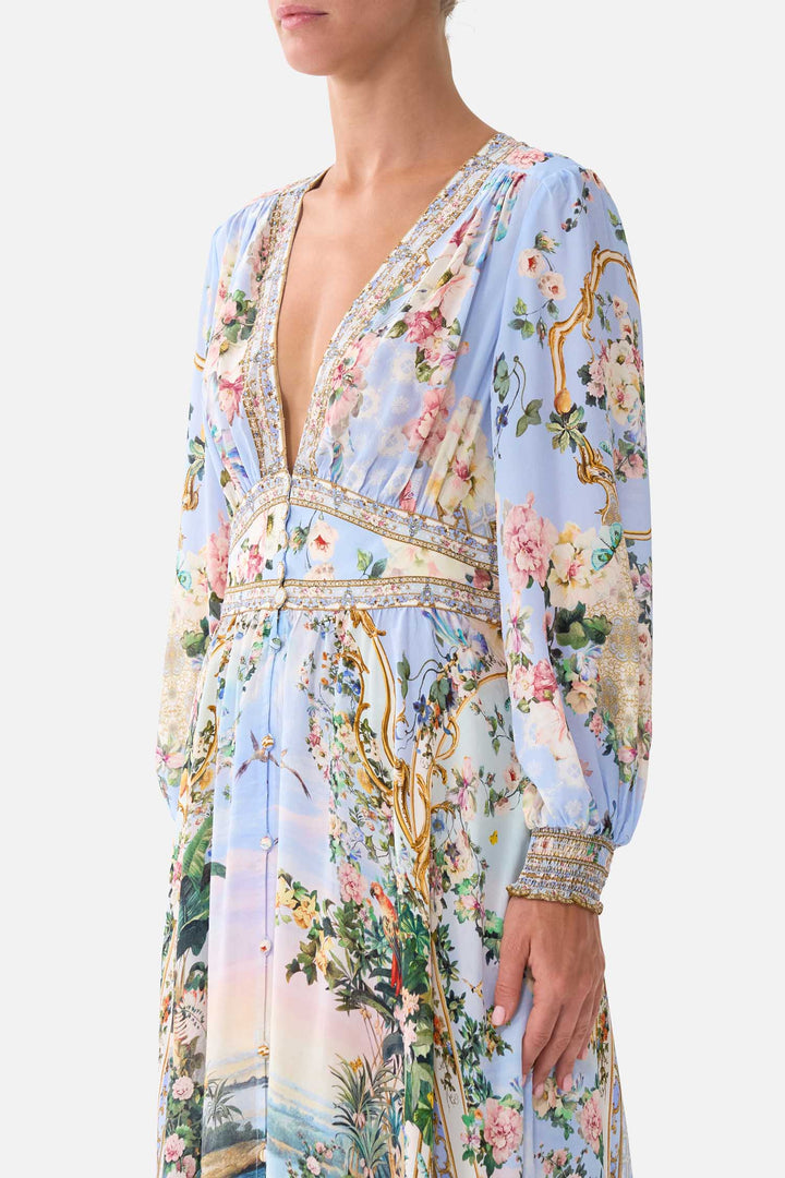 Button Dress with Shaped Waistband in Sisi Society
