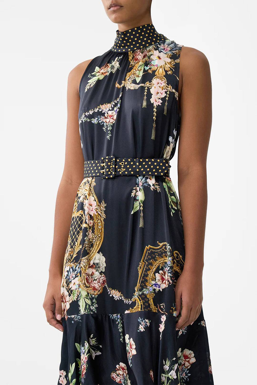 Highneck Tiered Ruffle Hem Dress in Noble Endeavours