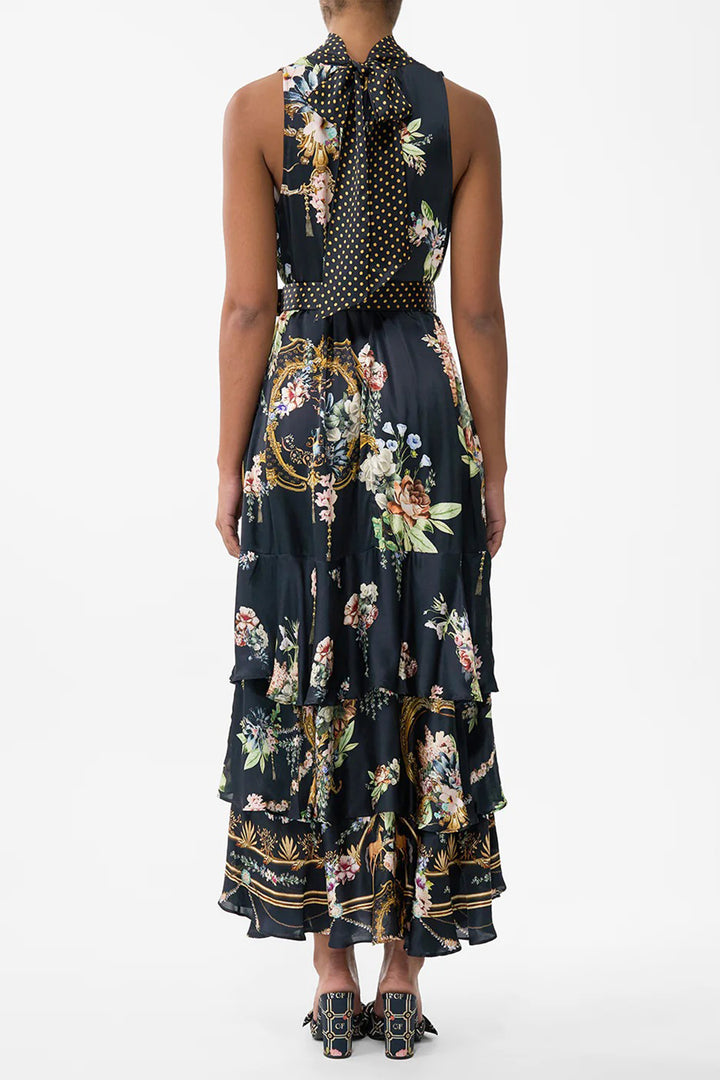 Highneck Tiered Ruffle Hem Dress in Noble Endeavours