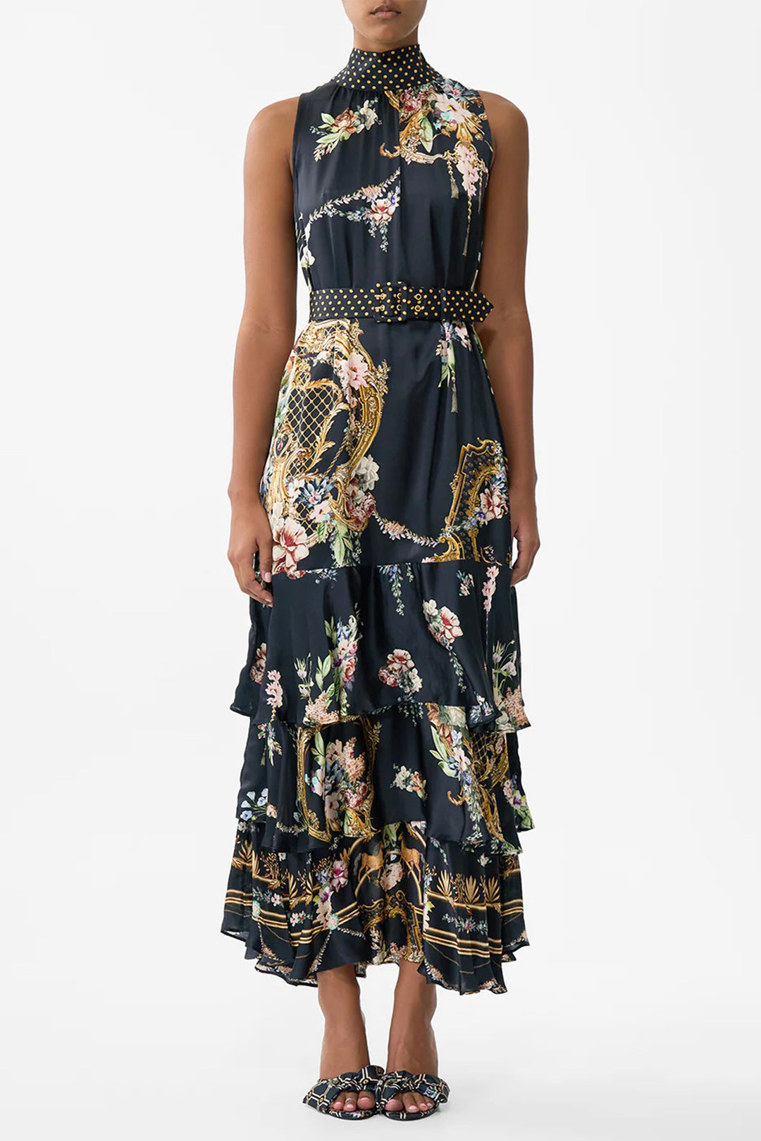 Highneck Tiered Ruffle Hem Dress in Noble Endeavours