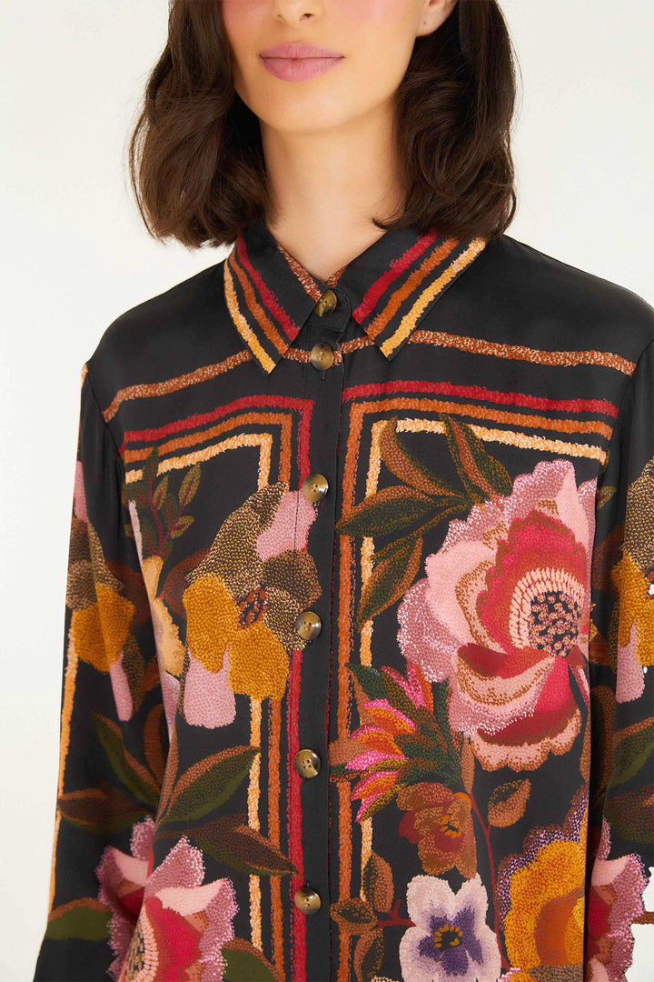Chenille Flowers Black Shirt