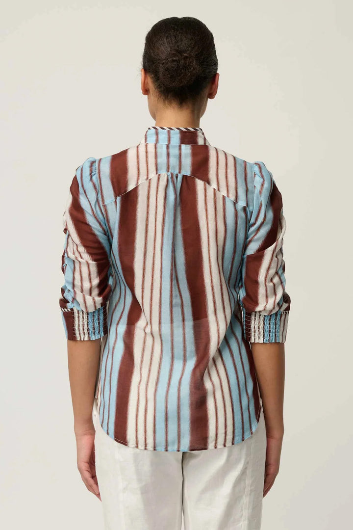 Calantha Contrast Trim Ruched Shirt in Iridescent Stripe