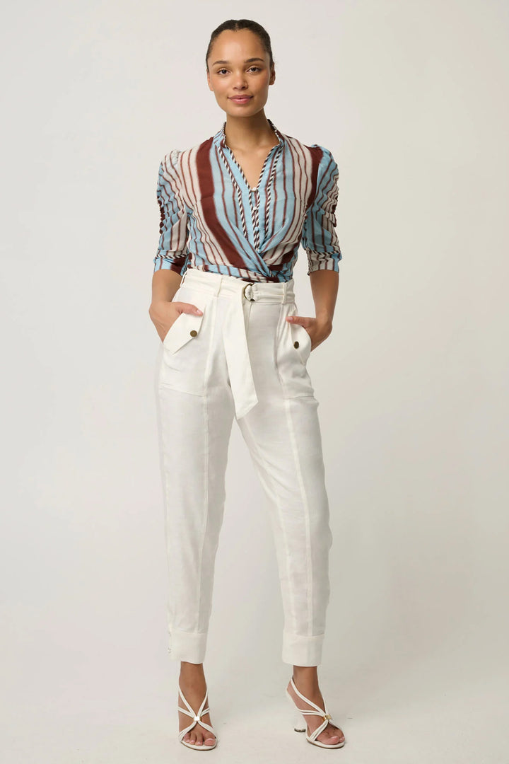 Calantha Contrast Trim Ruched Shirt in Iridescent Stripe