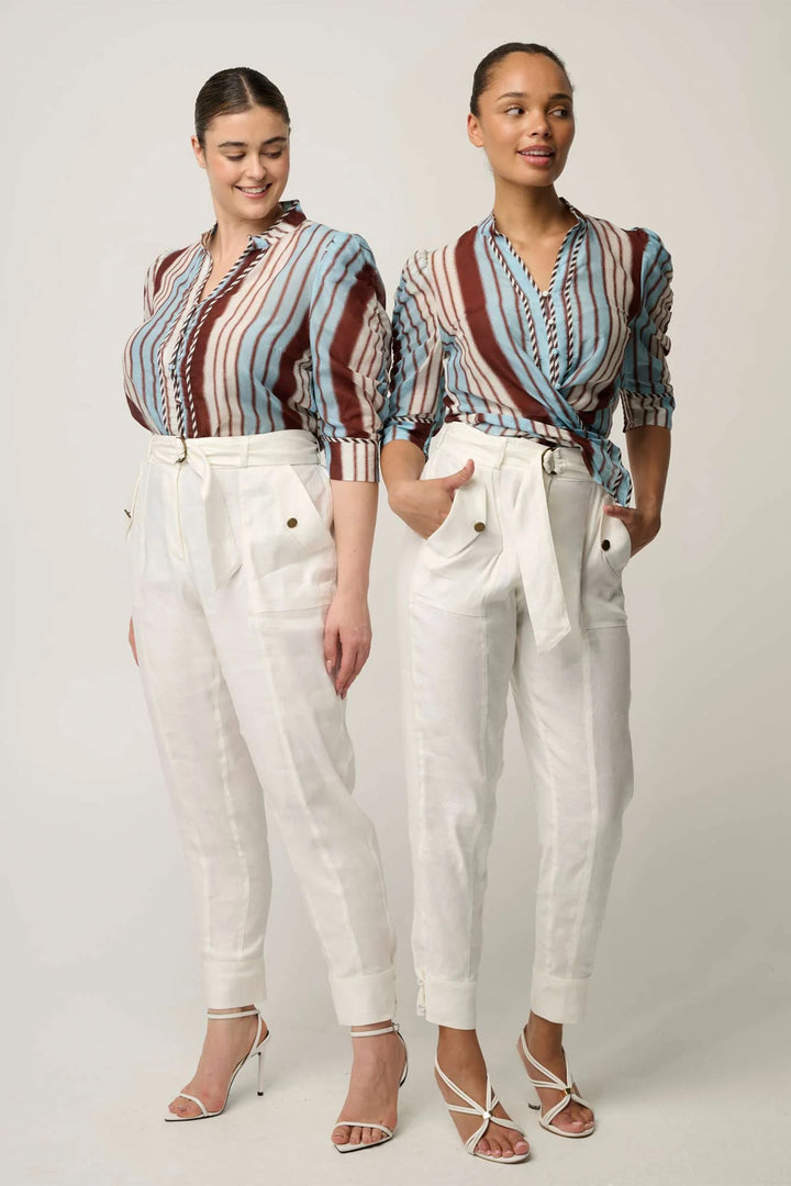 Calantha Contrast Trim Ruched Shirt in Iridescent Stripe