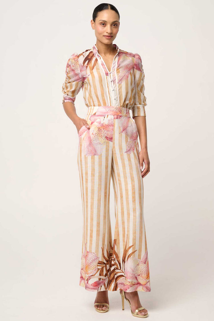 Calantha Ruched Sleeve Shirt in Golden Promenade