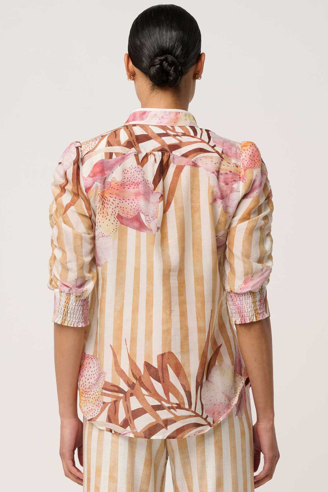 Calantha Ruched Sleeve Shirt in Golden Promenade